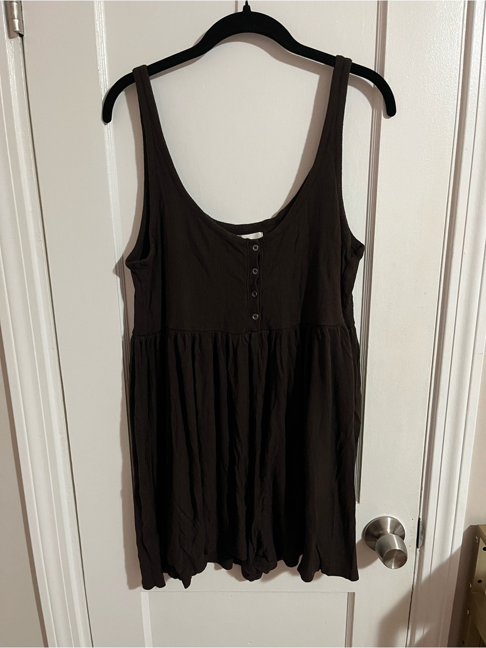 Free People Chocolate Brown Sleeveless Button-Front Babydoll Romper
